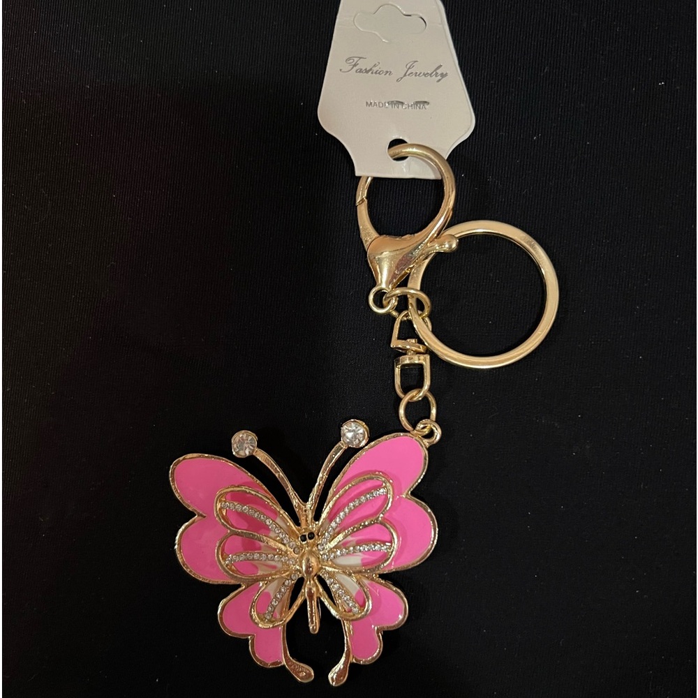 ‼️💗🦋Pink rhinestone Butterfly Keychain Bag Charm Cute Keyring NEW In Package - Picture 3 of 4